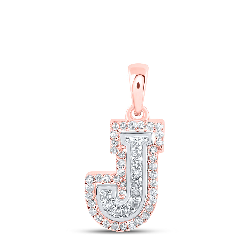 0.16 Ctw Natural Diamond Hiphop Block Initial Letter J Pendant in 10k Two-tone Gold