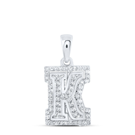 0.19 Ctw Natural Diamond Hiphop Block Initial Letter K Pendant in 10k White Gold