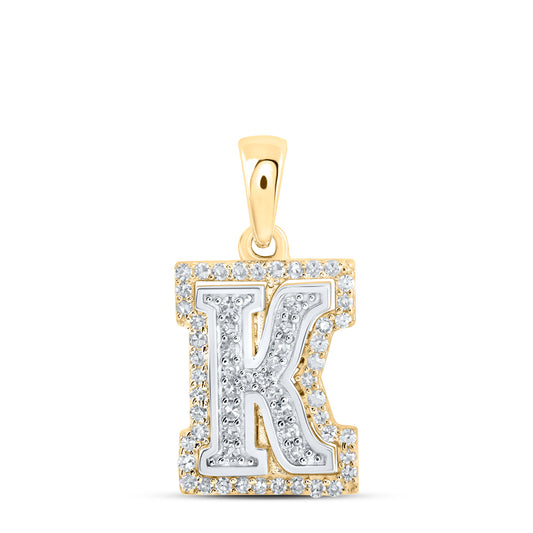 0.19 Ctw Natural Diamond Hiphop Block Initial Letter K Pendant in 10k Two-tone Gold