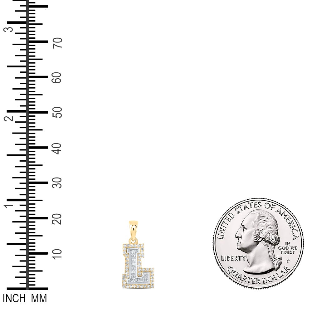 0.17 Ctw Natural Diamond Hiphop Block Initial Letter L Pendant in 10k Two-tone Gold