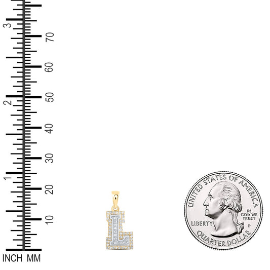 0.17 Ctw Natural Diamond Hiphop Block Initial Letter L Pendant in 10k Two-tone Gold