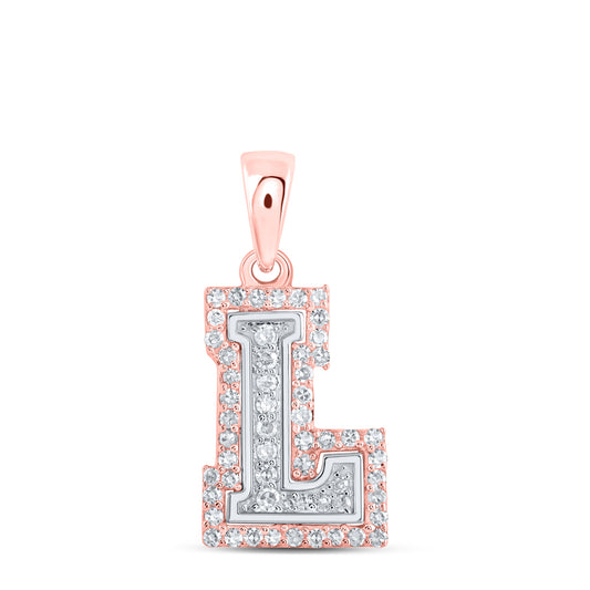 0.17 Ctw Natural Diamond Hiphop Block Initial Letter L Pendant in 10k Two-tone Gold