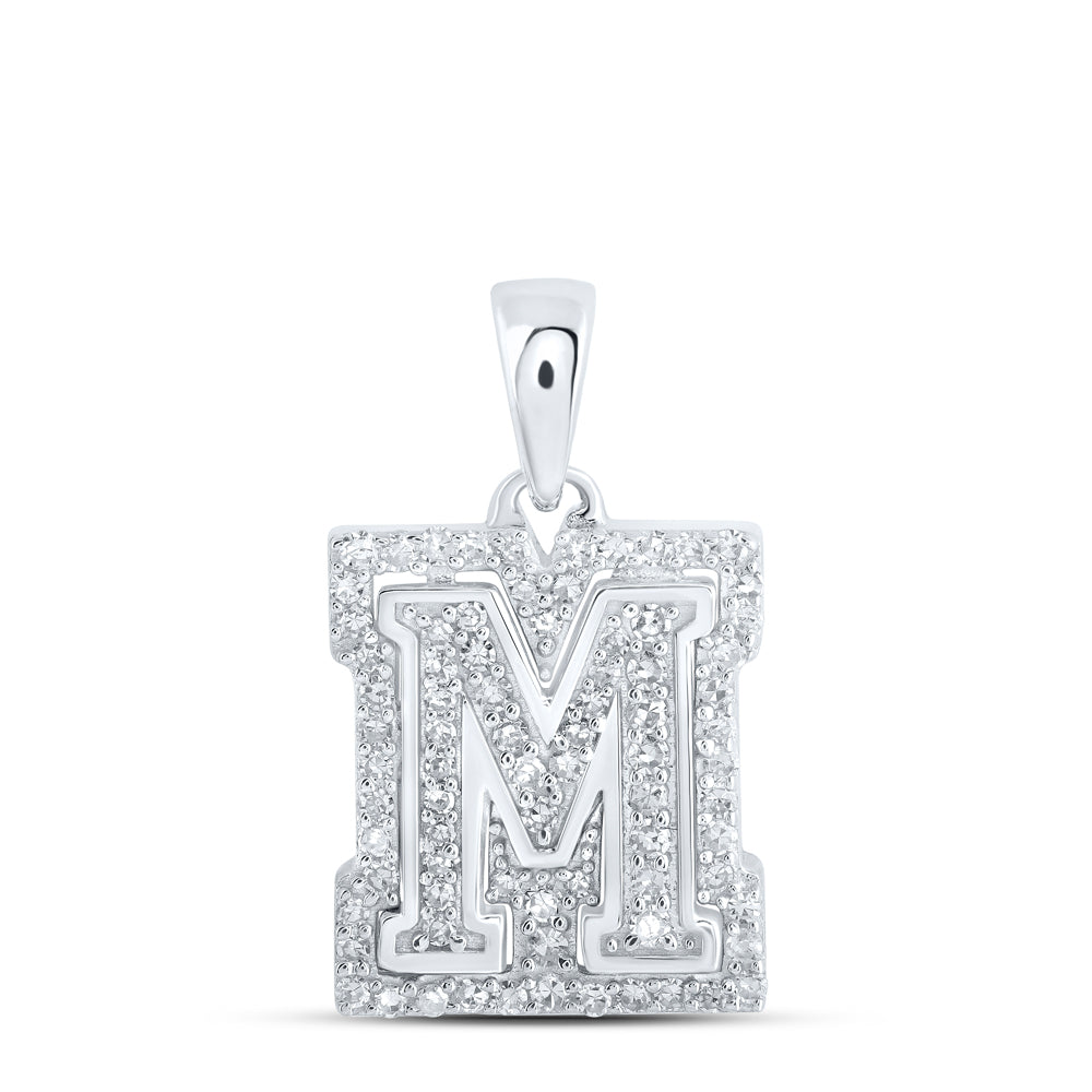 0.25 Ctw Natural Diamond Hiphop Block Initial Letter M Pendant in 10k White Gold