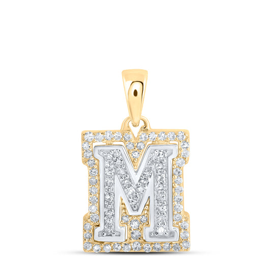 0.25 Ctw Natural Diamond Hiphop Block Initial Letter M Pendant in 10k Two-tone Gold