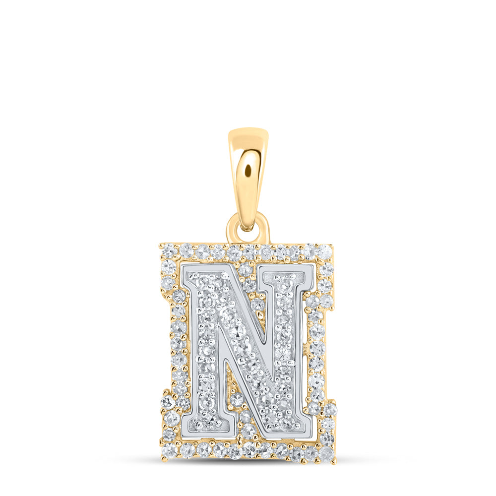 0.25 Ctw Natural Diamond Hiphop Block Initial Letter N Pendant in 10k Two-tone Gold