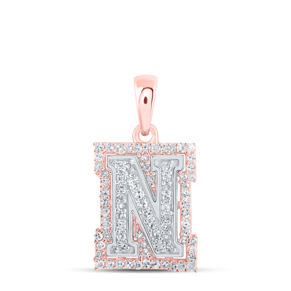 0.25 Ctw Natural Diamond Hiphop Block Initial Letter N Pendant in 10k Two-tone Gold