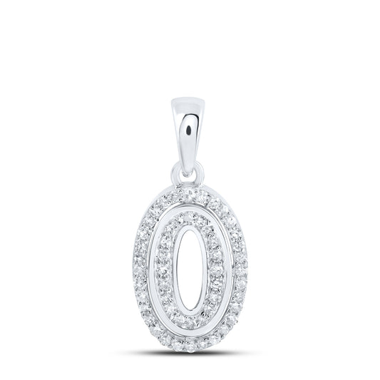 0.17 Ctw Natural Diamond Hiphop Block Initial Letter O Pendant in 10k White Gold