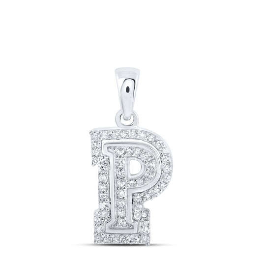 0.17 Ctw Natural Diamond Hiphop Block Initial Letter P Pendant in 10k White Gold