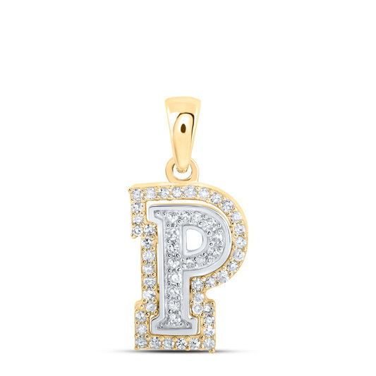 0.17 Ctw Natural Diamond Hiphop Block Initial Letter P Pendant in 10k Two-tone Gold