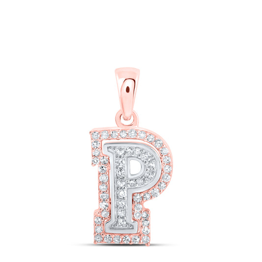 0.17 Ctw Natural Diamond Hiphop Block Initial Letter P Pendant in 10k Two-tone Gold