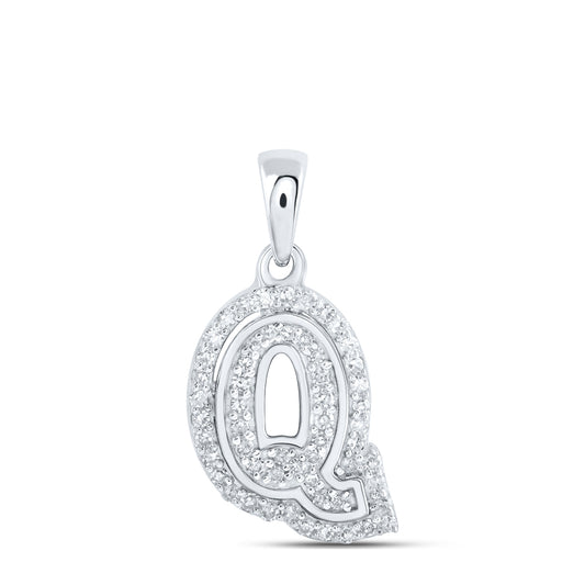 0.17 Ctw Natural Diamond Hiphop Block Initial Letter Q Pendant in 10k White Gold
