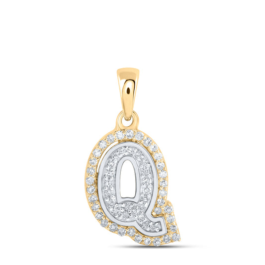0.17 Ctw Natural Diamond Hiphop Block Initial Letter Q Pendant in 10k Two-tone Gold