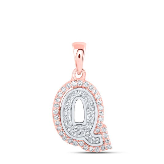 0.17 Ctw Natural Diamond Hiphop Block Initial Letter Q Pendant in 10k Two-tone Gold