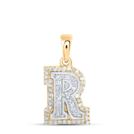 0.2 Ctw Natural Diamond Hiphop Block Initial Letter R Pendant in 10k Two-tone Gold