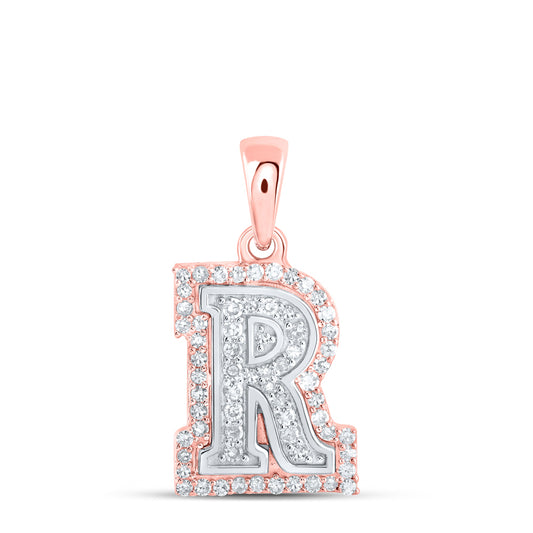 0.2 Ctw Natural Diamond Hiphop Block Initial Letter R Pendant in 10k Two-tone Gold
