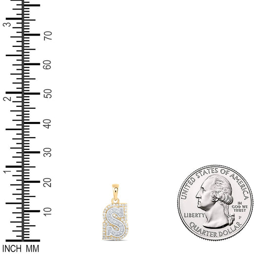 0.2 Ctw Natural Diamond Hiphop Block Initial Letter S Pendant in 10k Two-tone Gold