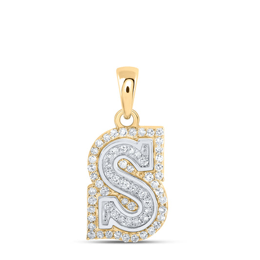 0.2 Ctw Natural Diamond Hiphop Block Initial Letter S Pendant in 10k Two-tone Gold