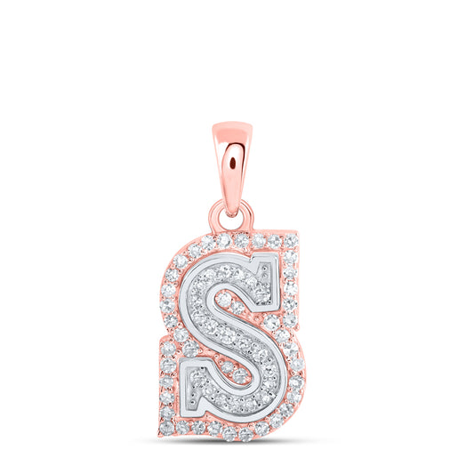 0.2 Ctw Natural Diamond Hiphop Block Initial Letter S Pendant in 10k Two-tone Gold