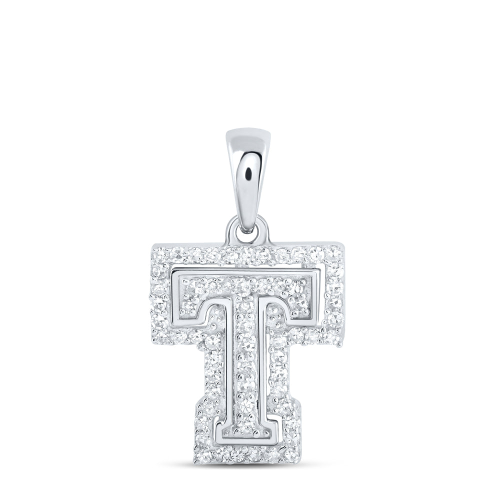 0.2 Ctw Natural Diamond Hiphop Block Initial Letter T Pendant in 10k White Gold