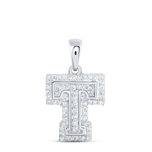 0.2 Ctw Natural Diamond Hiphop Block Initial Letter T Pendant in 10k White Gold