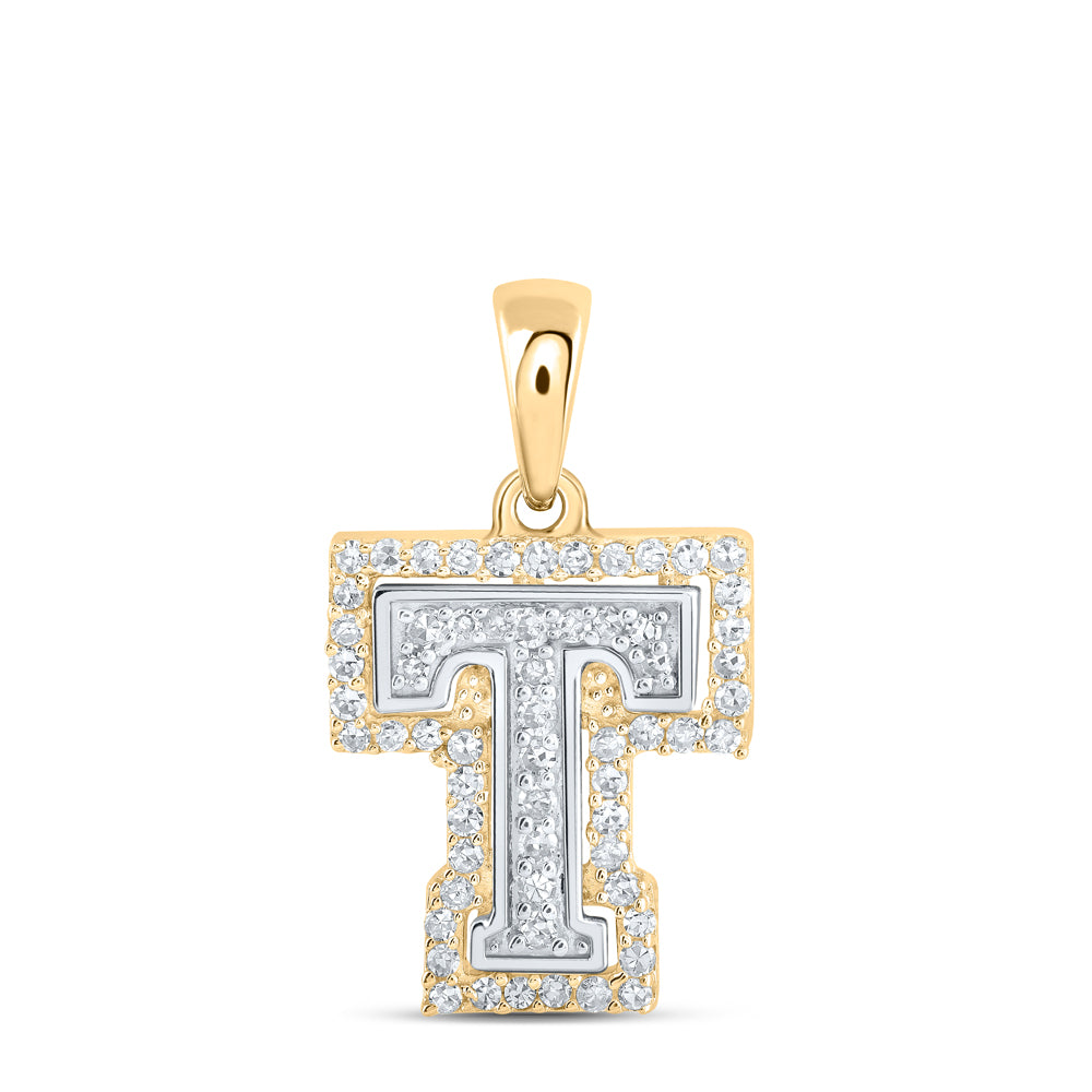 0.2 Ctw Natural Diamond Hiphop Block Initial Letter T Pendant in 10k Two-tone Gold