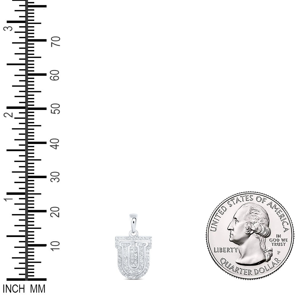 0.22 Ctw Natural Diamond Hiphop Block Initial Letter U Pendant in 10k White Gold
