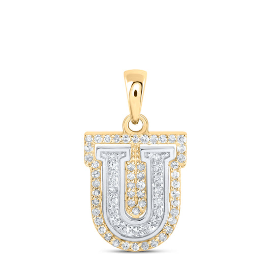 0.22 Ctw Natural Diamond Hiphop Block Initial Letter U Pendant in 10k Two-tone Gold