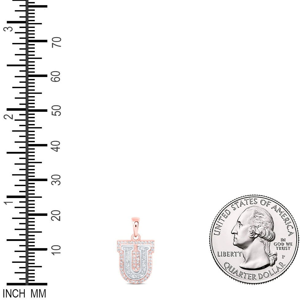 0.22 Ctw Natural Diamond Hiphop Block Initial Letter U Pendant in 10k Two-tone Gold