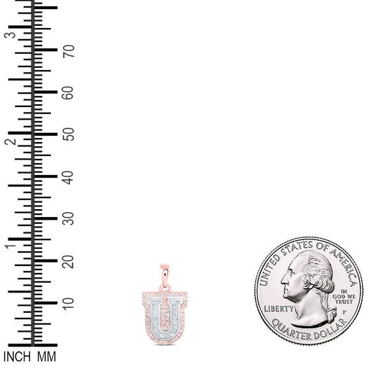 0.22 Ctw Natural Diamond Hiphop Block Initial Letter U Pendant in 10k Two-tone Gold