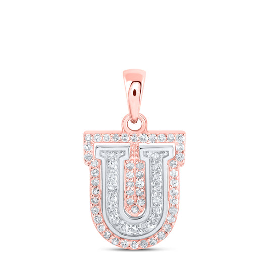 0.22 Ctw Natural Diamond Hiphop Block Initial Letter U Pendant in 10k Two-tone Gold