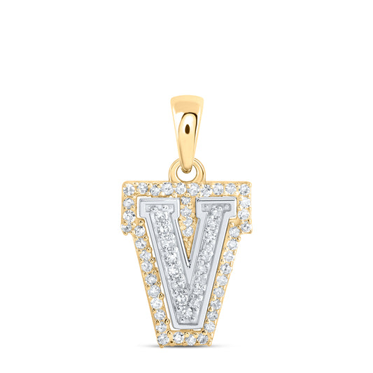 0.17 Ctw Natural Diamond Hiphop Block Initial Letter V Pendant in 10k Two-tone Gold