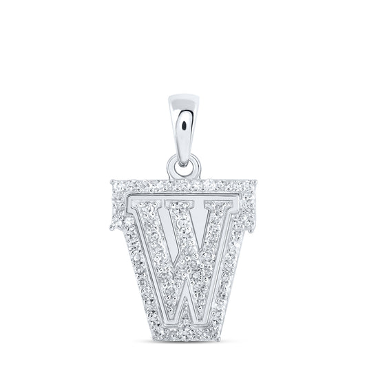 0.21 Ctw Natural Diamond Hiphop Block Initial Letter W Pendant in 10k White Gold