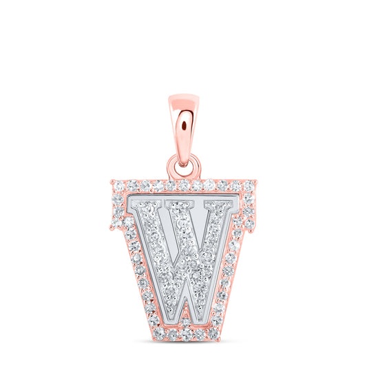 0.21 Ctw Natural Diamond Hiphop Block Initial Letter W Pendant in 10k Two-tone Gold