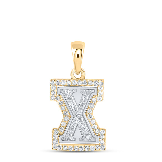 0.19 Ctw Natural Diamond Hiphop Block Initial Letter X Pendant in 10k Two-tone Gold