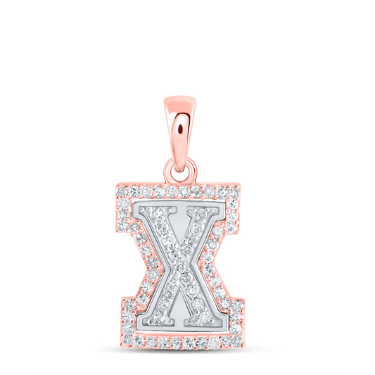 0.19 Ctw Natural Diamond Hiphop Block Initial Letter X Pendant in 10k Two-tone Gold