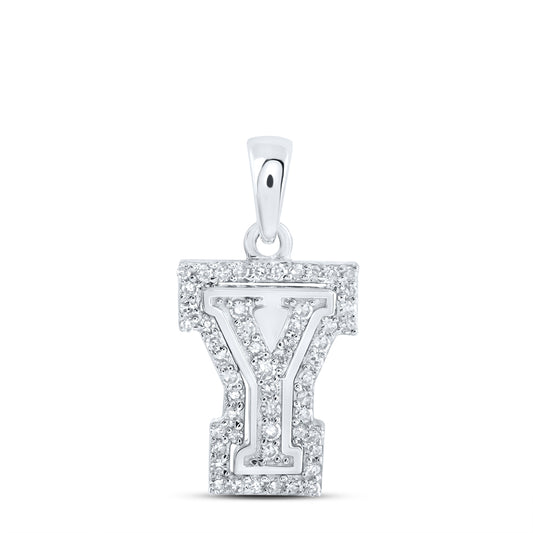 0.17 Ctw Natural Diamond Hiphop Block Initial Letter Y Pendant in 10k White Gold