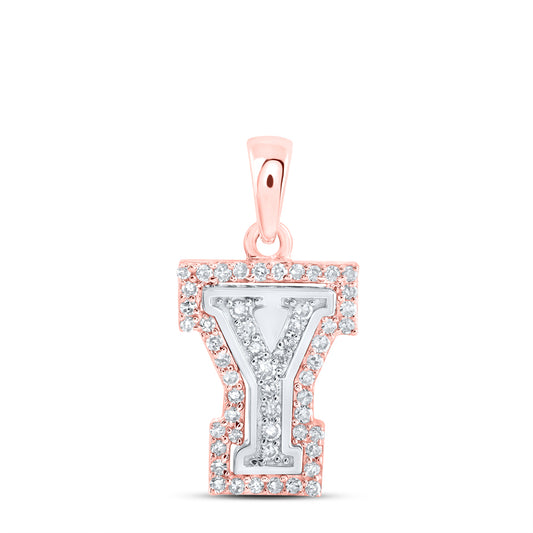 0.17 Ctw Natural Diamond Hiphop Block Initial Letter Y Pendant in 10k Two-tone Gold