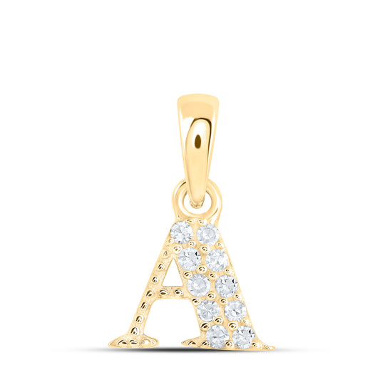 0.05 Ctw Natural Diamond Block Initial Letter A Pendant in 10k Yellow Gold