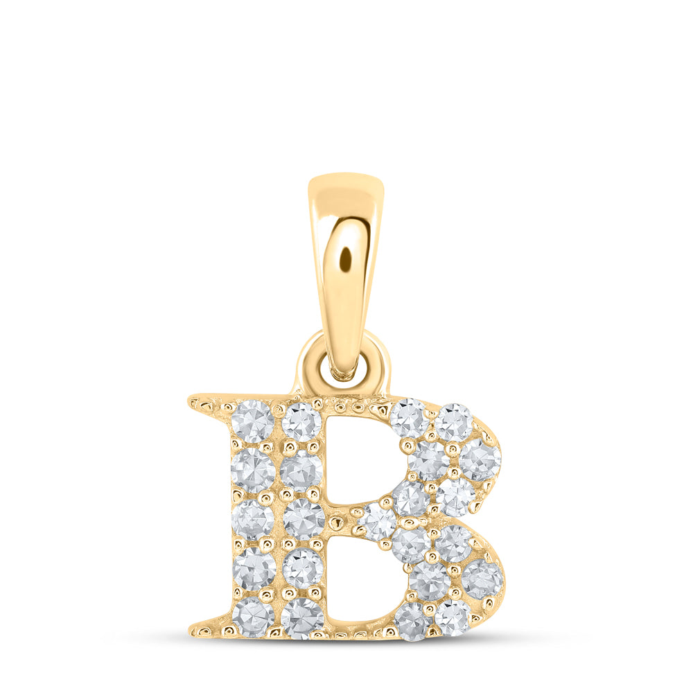 0.1 Ctw Natural Diamond Tiny Initial Letter B Pendant in 10k Yellow Gold