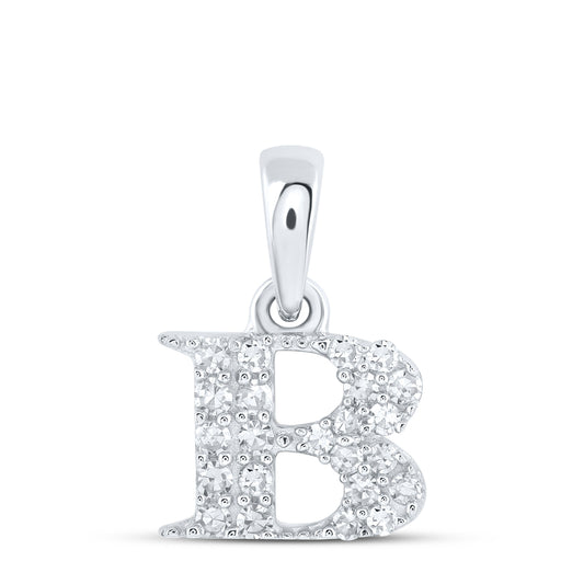 0.1 Ctw Natural Diamond Tiny Block Initial Letter B Pendant in 10k White Gold