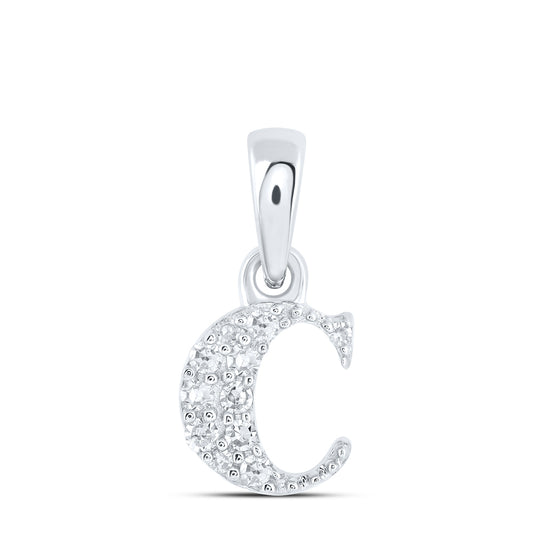 0.06 Ctw Natural Diamond Tiny Block Initial Letter C Pendant in 10k White Gold