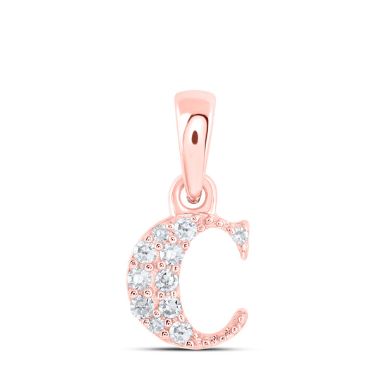 0.06 Ctw Natural Diamond Tiny Block Initial Letter C Pendant in 10k Rose Gold