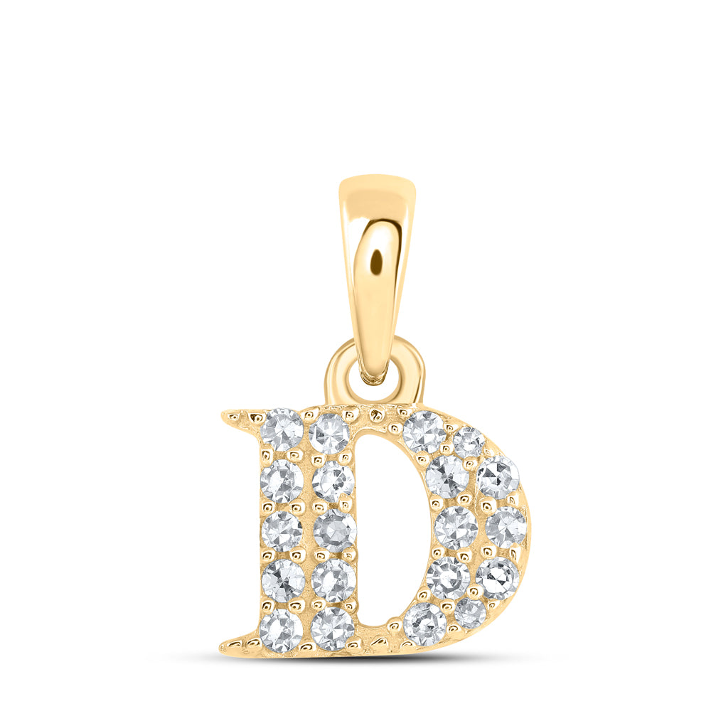 0.09 Ctw Natural Diamond Tiny Block Initial Letter D Pendant in 10k Yellow Gold