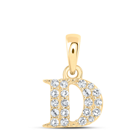 0.09 Ctw Natural Diamond Tiny Block Initial Letter D Pendant in 10k Yellow Gold