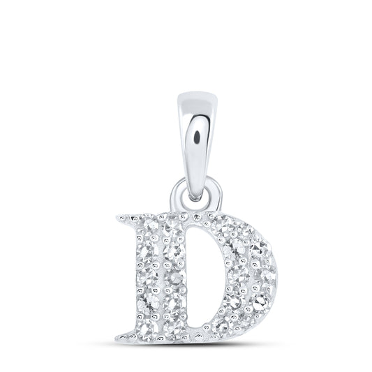 0.09 Ctw Natural Diamond Tiny Block Initial Letter D Pendant in 10k White Gold