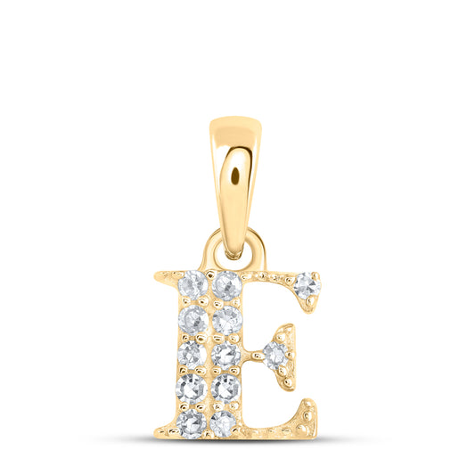 0.06 Ctw Natural Diamond Tiny Block Initial Letter E Pendant in 10k Yellow Gold