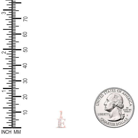 0.06 Ctw Natural Diamond Tiny Block Initial Letter E Pendant in 10k Rose Gold