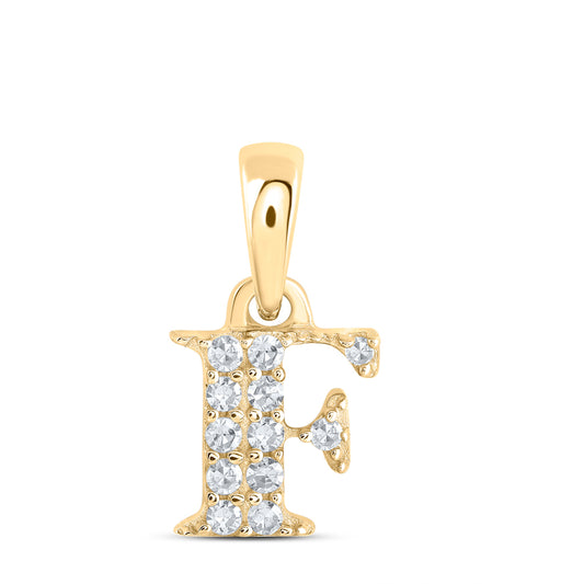 0.06 Ctw Natural Diamond Tiny Block Initial Letter F Pendant in 10k Yellow Gold