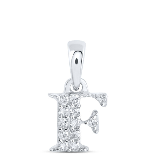 0.06 Ctw Natural Diamond Tiny Block Initial Letter F Pendant in 10k White Gold