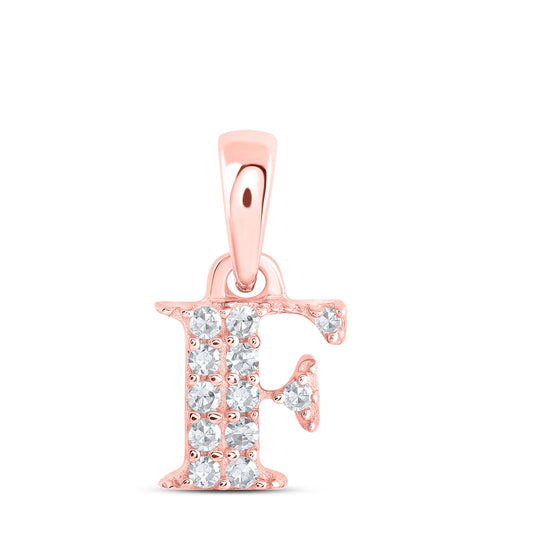 0.06 Ctw Natural Diamond Tiny Block Initial Letter F Pendant in 10k Rose Gold
